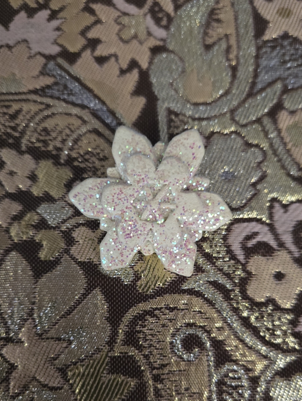 Glittery White Snowflake  Brooch